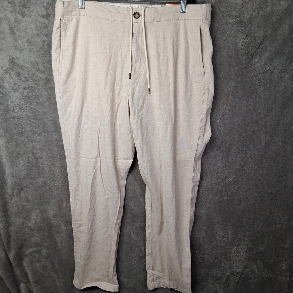 New Old Navy Men's Large Slim Built-In Flex Linen-Blend Pants Beige 36x30